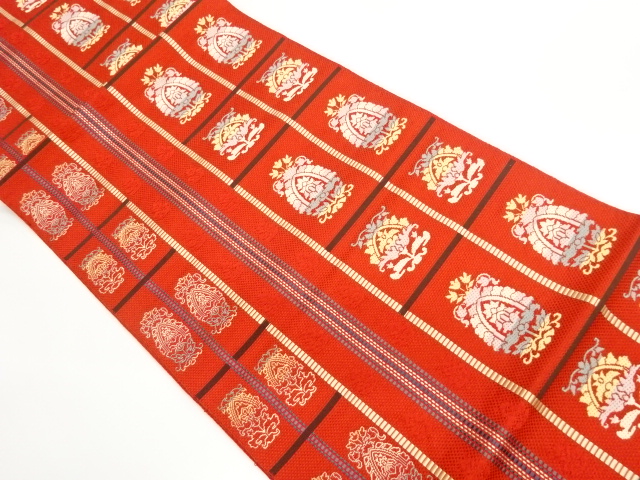 本場筑前博多抽象花葉模様織出し名古屋帯